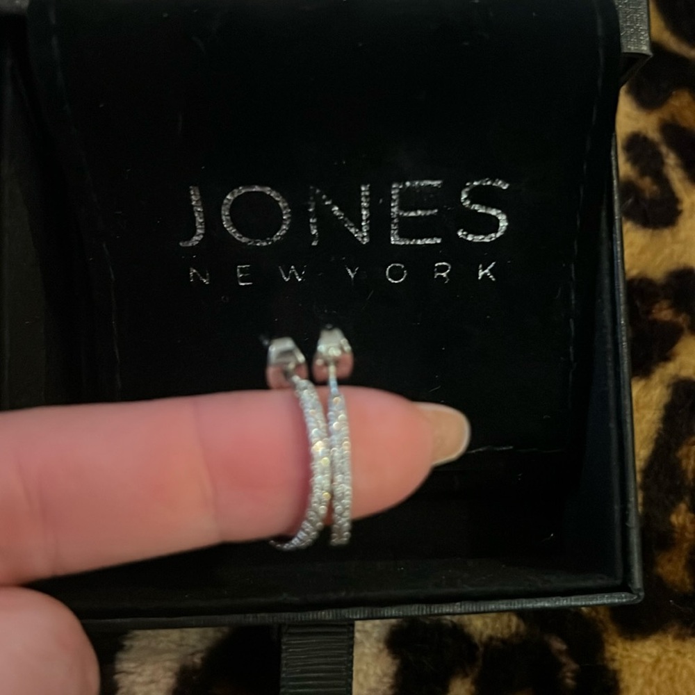 Jones New York hoop cubic zirconia earrings NIB
